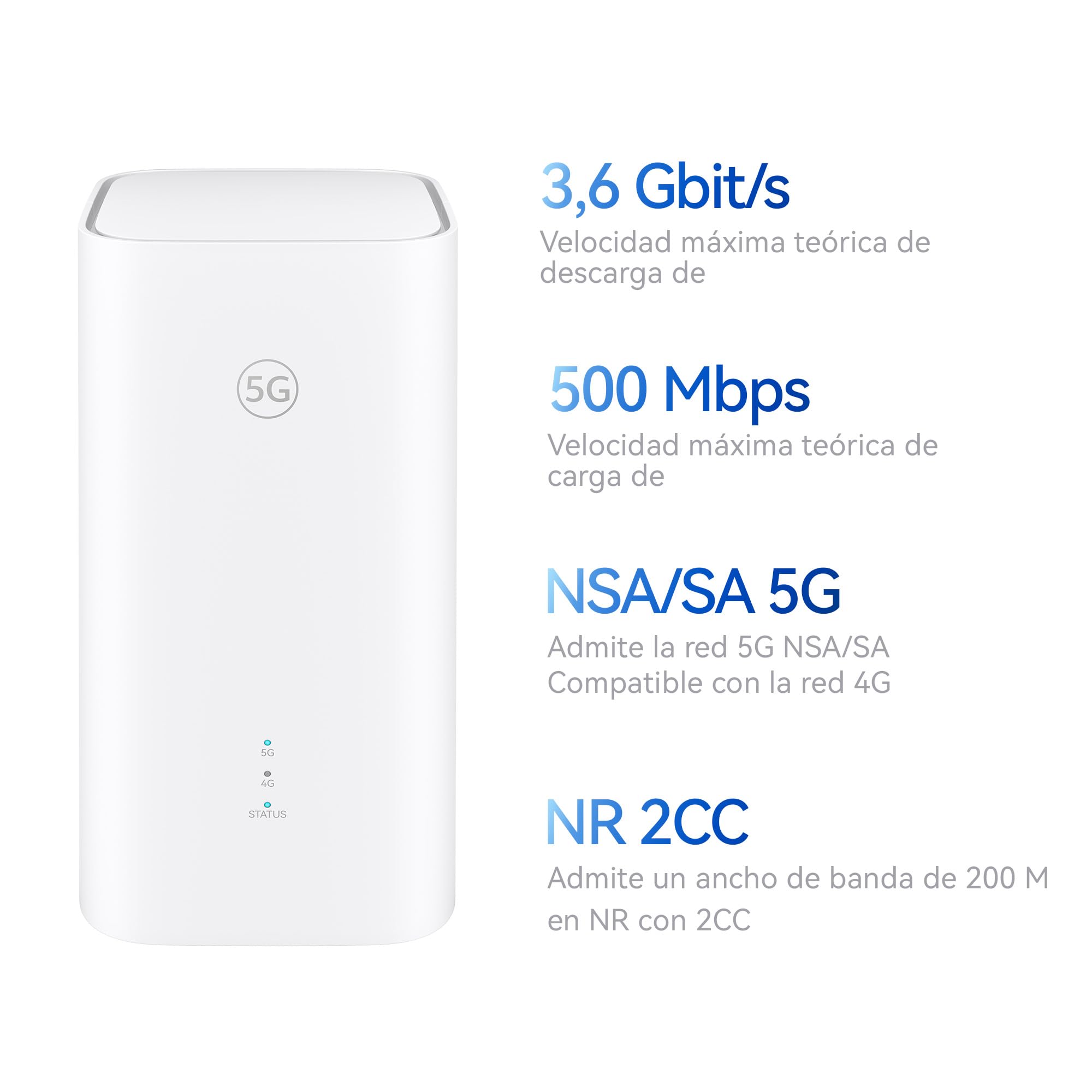 5G CPE 5s, H153, Router 5G con SIM, Wi-Fi 6 AX3000, 3.600 Mbps en DL/500 Mbps en UL, Antena de Alta Ganancia de 9 dBi, Puerto LAN/WAN, Diagnóstico Visualizado del Wi-Fi, 42 Meses de Garantía