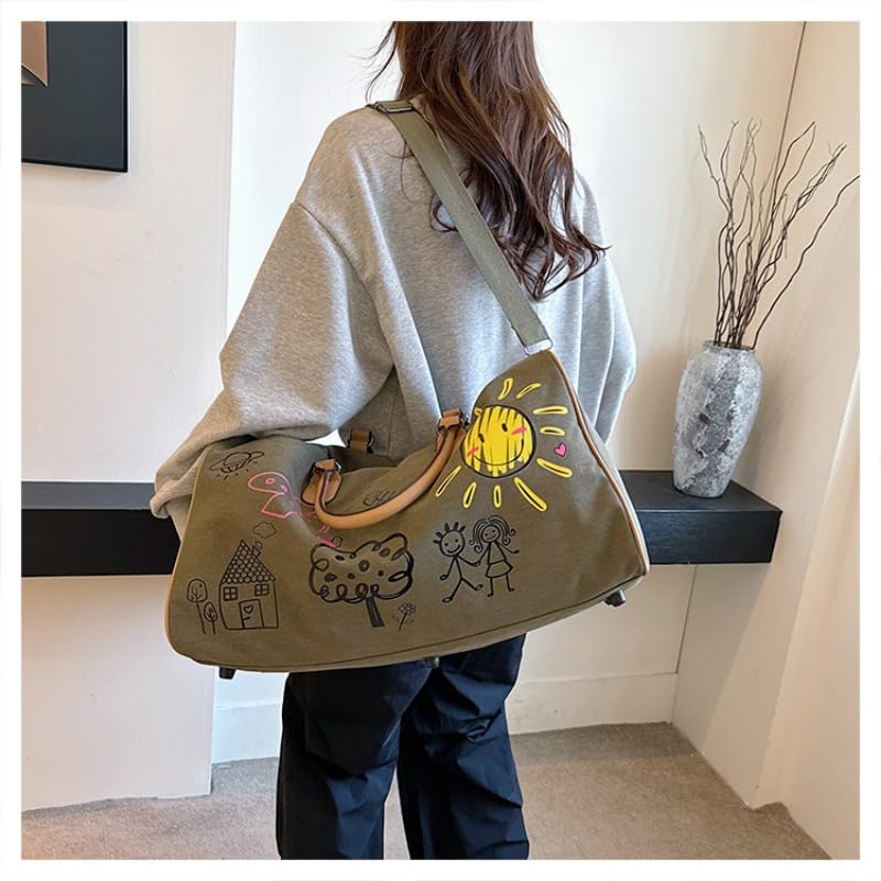 Sporttasche & Reisetasche Für Damen Und Herren, Tasche Für Sport, Fitness & Reisen, Schwimmtasche Weekender Tasche, Trainingstasche, Gym Bag, Süßes Graffiti Kinder Jugend Reisetasche (Grün)