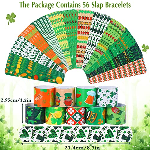 Image of JUNEBRUSHS 56Pcs St. Patrick's Day Slap Bracelets Shamrock Party Favors