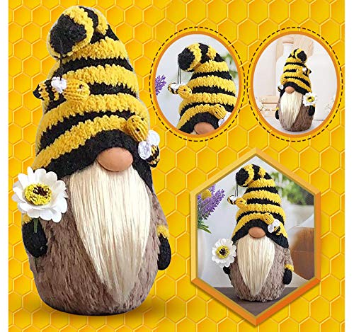 Yanwuuh Bumble Bee Striped Gnome Doll Scandinavian Tomte Nisse Swedish Honey Bee Elves Home Decoration Bee Festival Decor Ornaments Plush Faceless Doll (A)