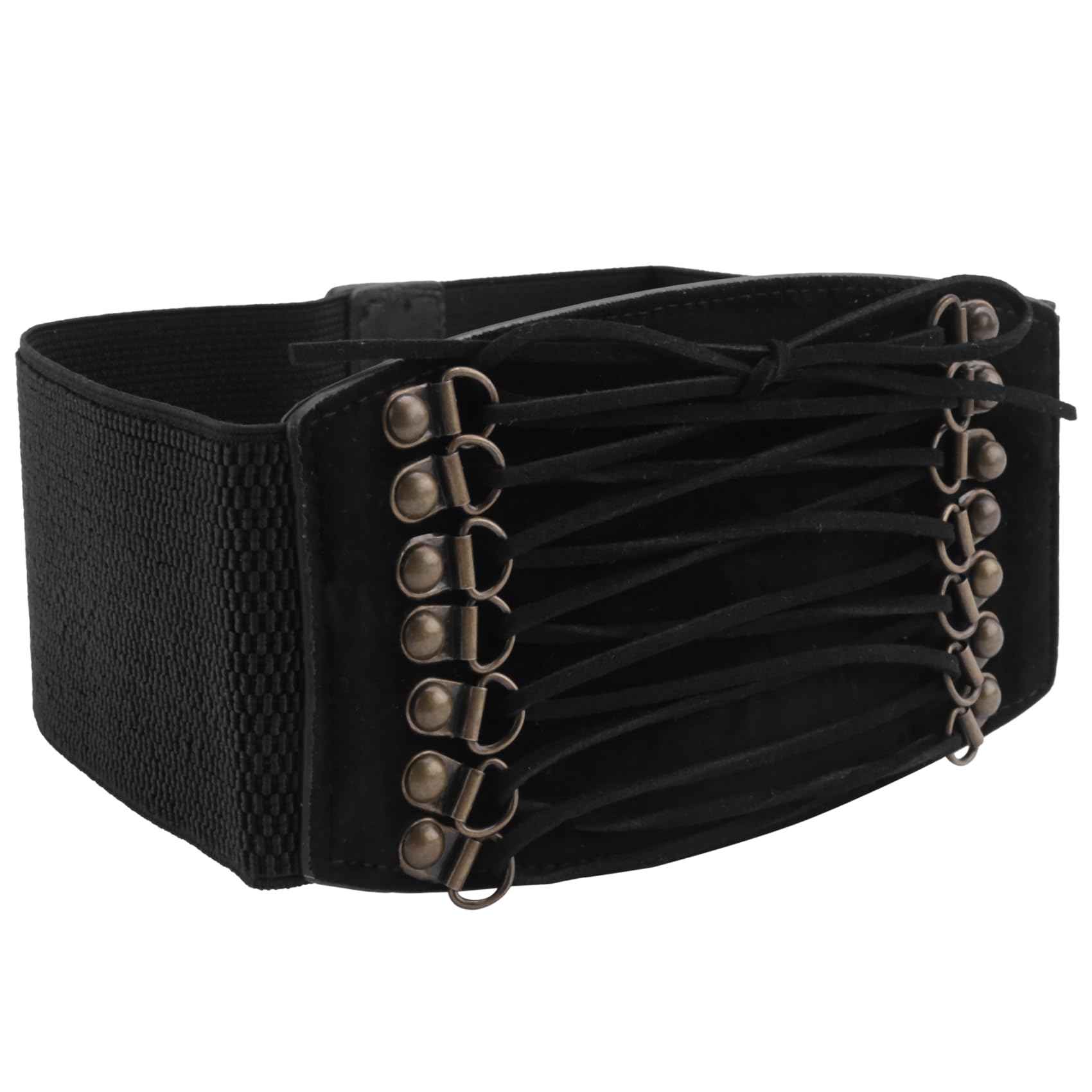 Lonrtesw Women's Black Rivet Elastic Buckle Wide Waist Belt Waistband (Black)