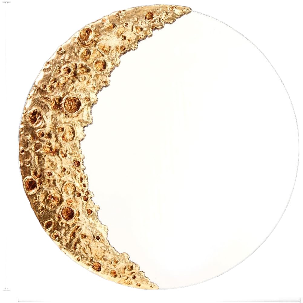 Pendentif miroir lune en résine doré pour intégration murale discrète