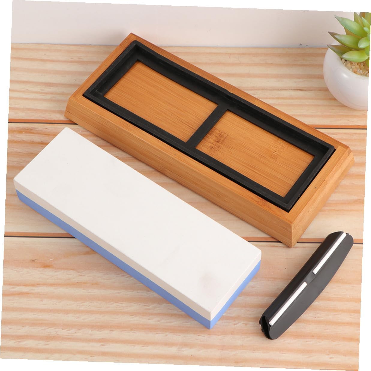 Whetstone Sharpener 1000/6000 Grit Double Sided Kitchen Sharpening Stone Set with Silicone Pad Base and Angle Guide 5pcs Household Knife Grinding Tool