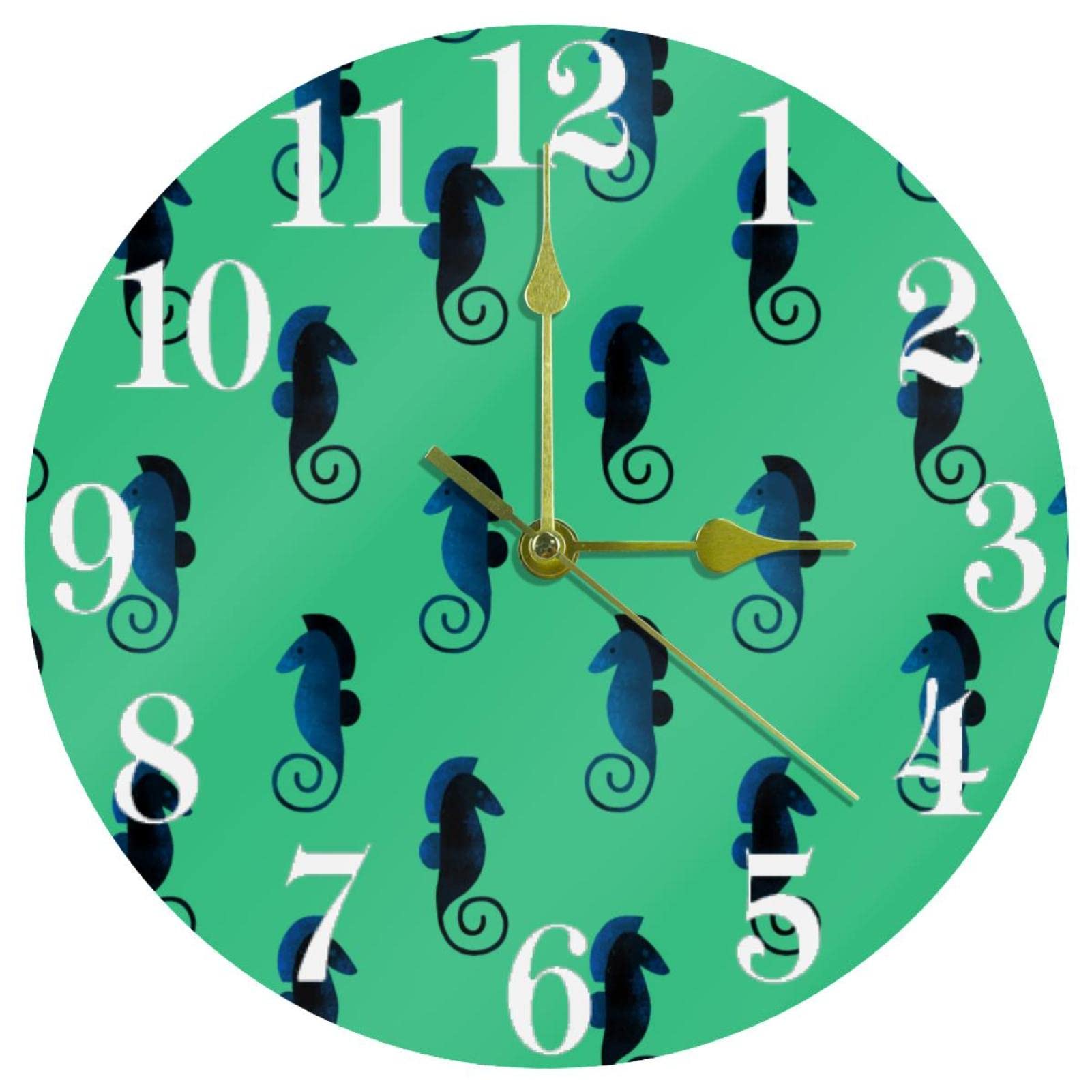Horloge murale anti tic-tac hippocampe vert montre à quartz silencieuse 25cm
