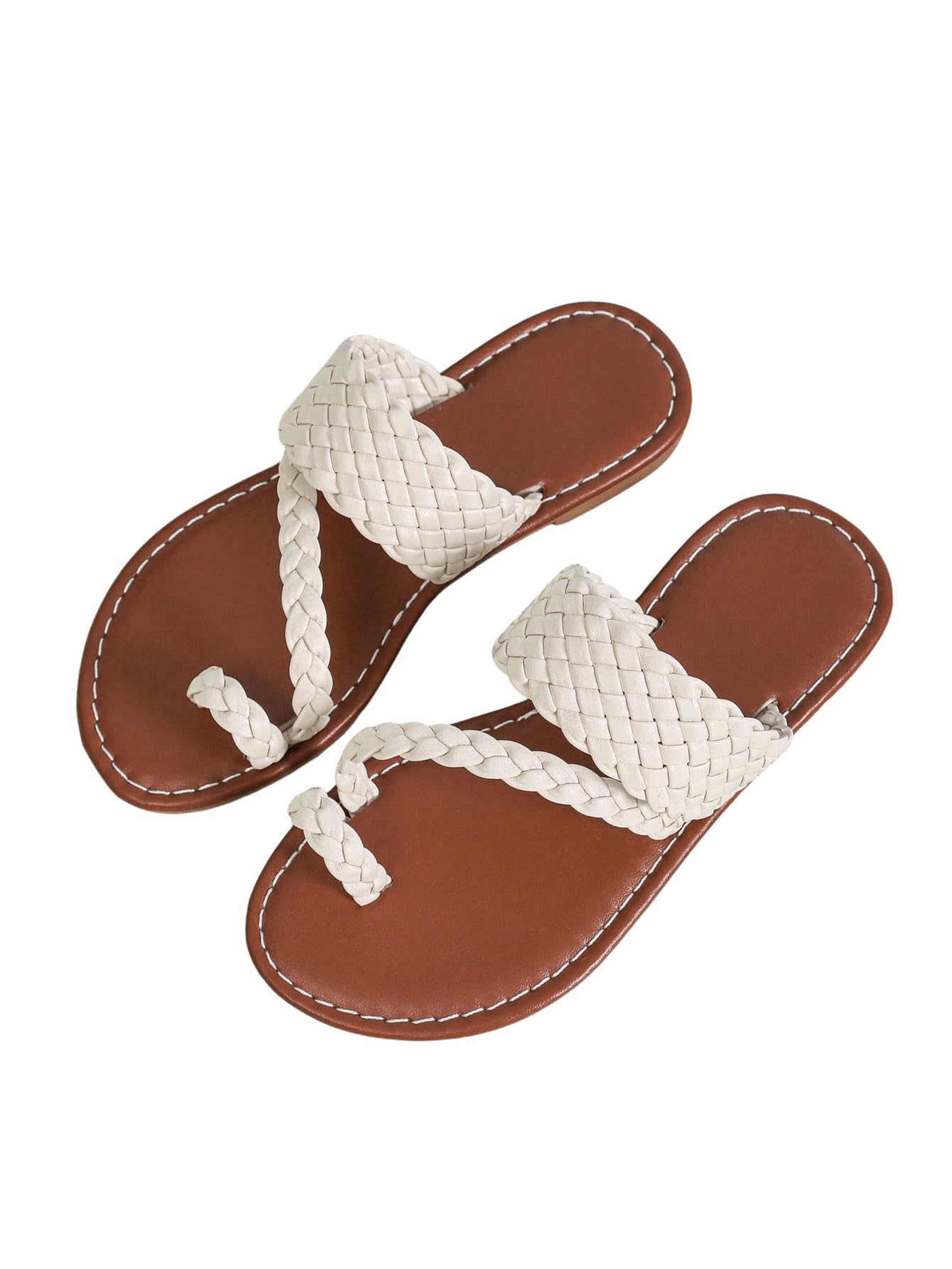 GORGLITTER Girl's Strappy Leather Flats Sandal Cute Braided Dressy Toe Ring Slip on Slide Sandals