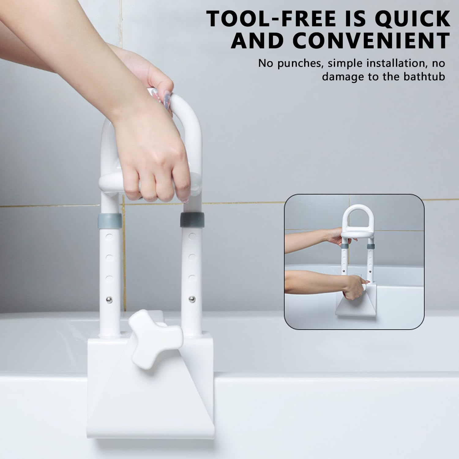 Maniglione Vasca da Bagno Anziani, Maniglia Accesso Vasca Regolabile, Acciaio Inossidabile Maniglia per Bordo Vasca con Imbottitura in Gomma, Senza Foratura, Larghezza 8-17cm, Portata Fino a 136kg