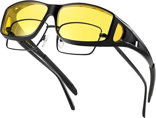 kimorn Gafas de conducción de visión nocturna, para hombres y mujeres, antirreflejos, polarizadas, lentes amarillas