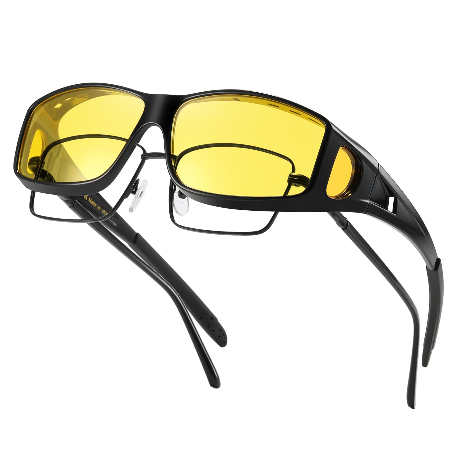 Night Vision Driving Glasses Fit Over glasses for Men Women Anti Glare Polarized Nighttime Glasses Yellow Lens