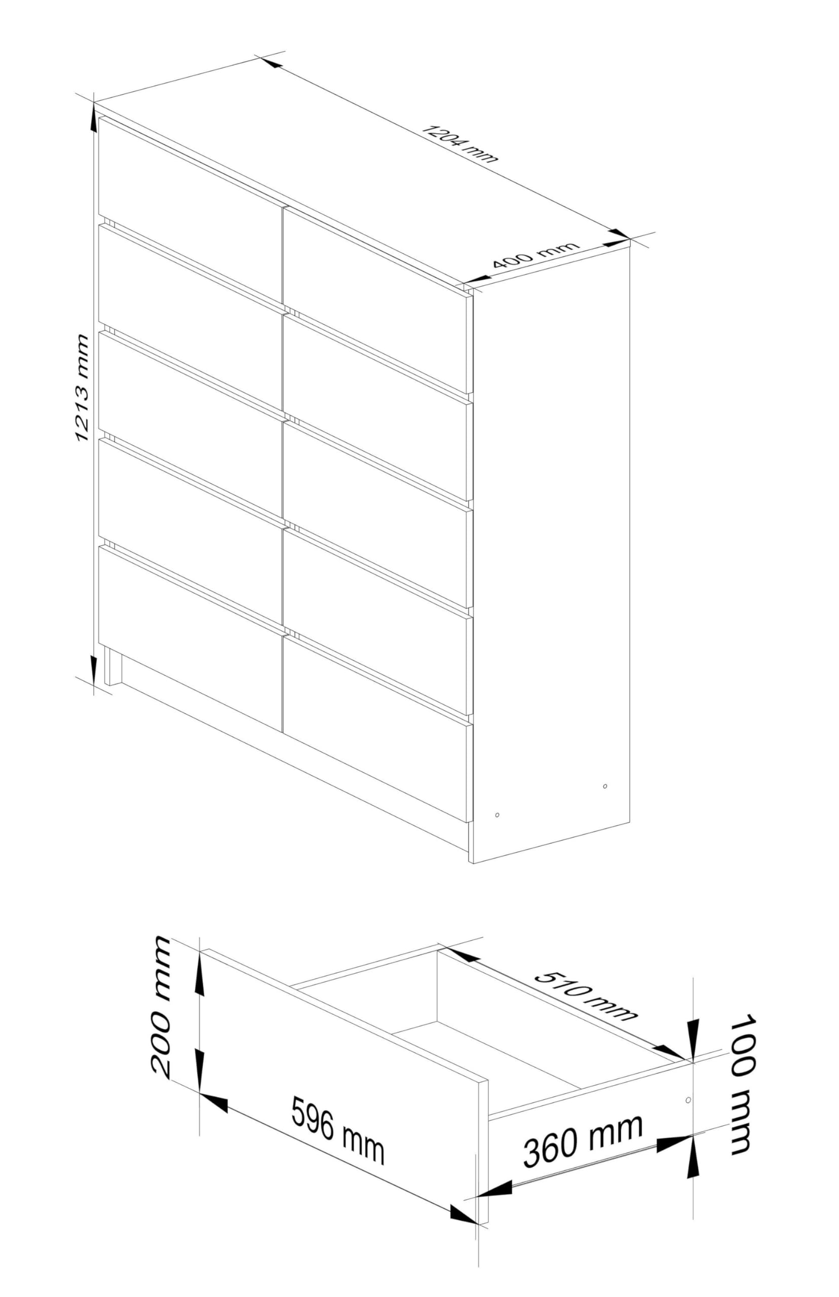 Home Collective Commode blanche de 120 cm de large avec 10 tiroirs, chambre et salon, polyvalente pour couloir et chambre d'enfant