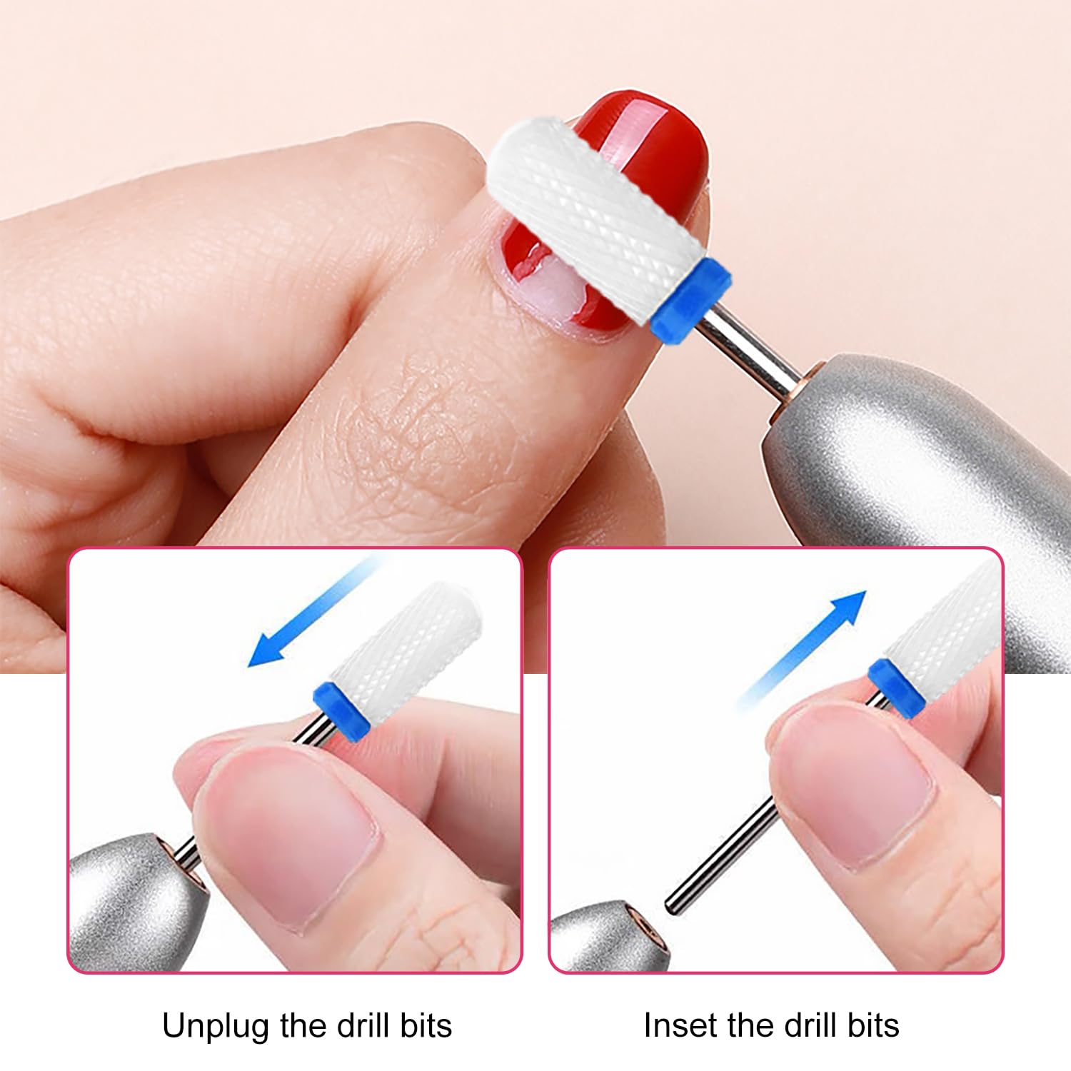 GeekerChip Set di 12 Punte Fresa Unghie,2 punte in carburo di tungsteno,4 punte da trapano in ceramica,5 punte per trapano diamantate,1 pennello,per Unghie Trapani per Pedicure Punte per Unghie