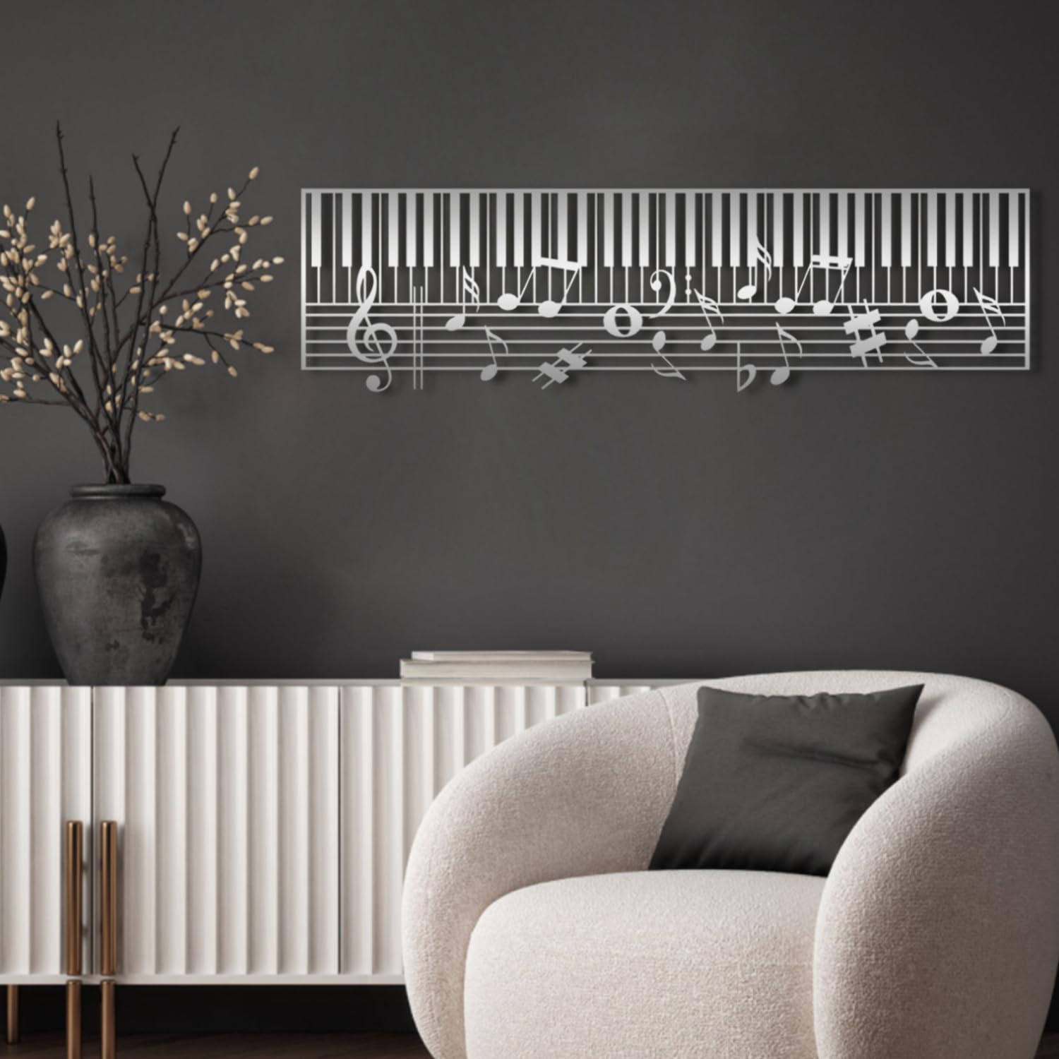 Muzieknoten Modern Wall Decor, Metal Music Notes Wall Art Decor 3D Metalen Muur Opknoping Decoratief, Muziekliefhebber Cadeau, Voor Woonkamer Slaapkamer Gang Muziekkamer, Zwart,60x43cm/24x17
