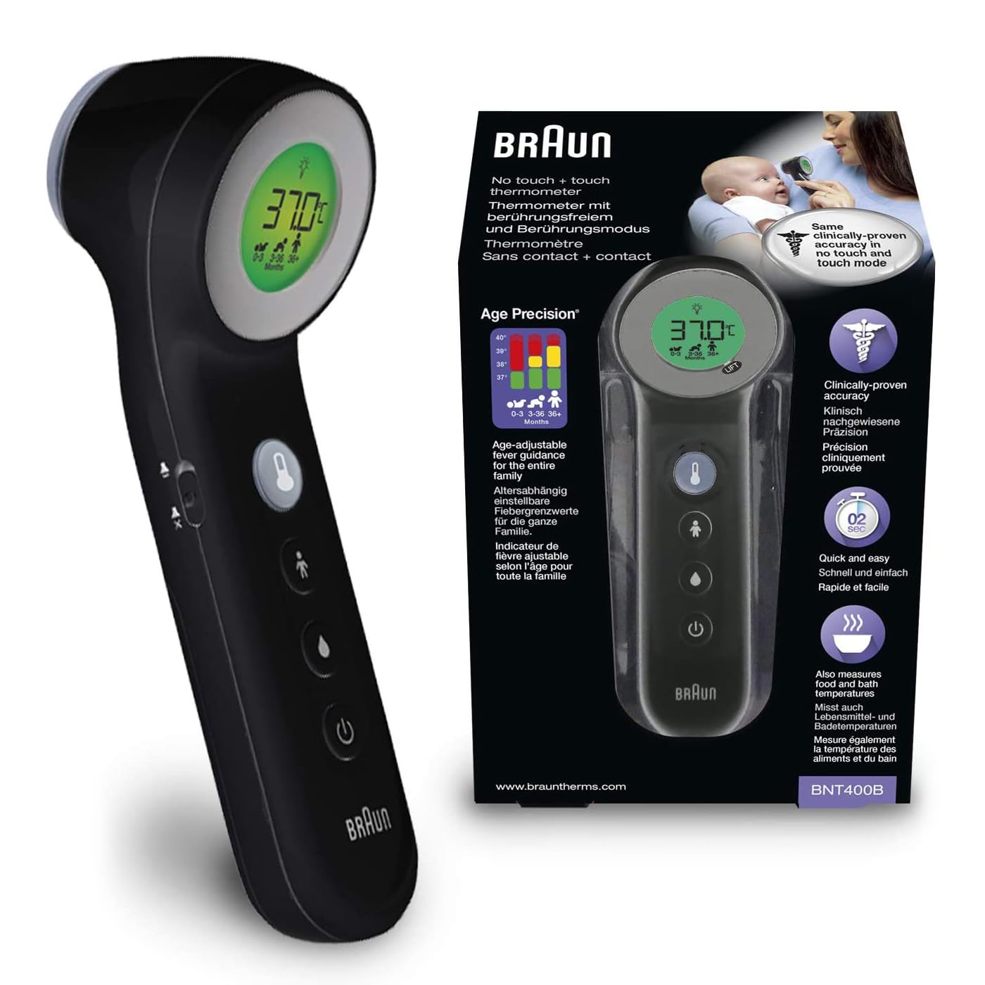 BNT400B 3 in 1 No Touch + Touch Thermometer, Black