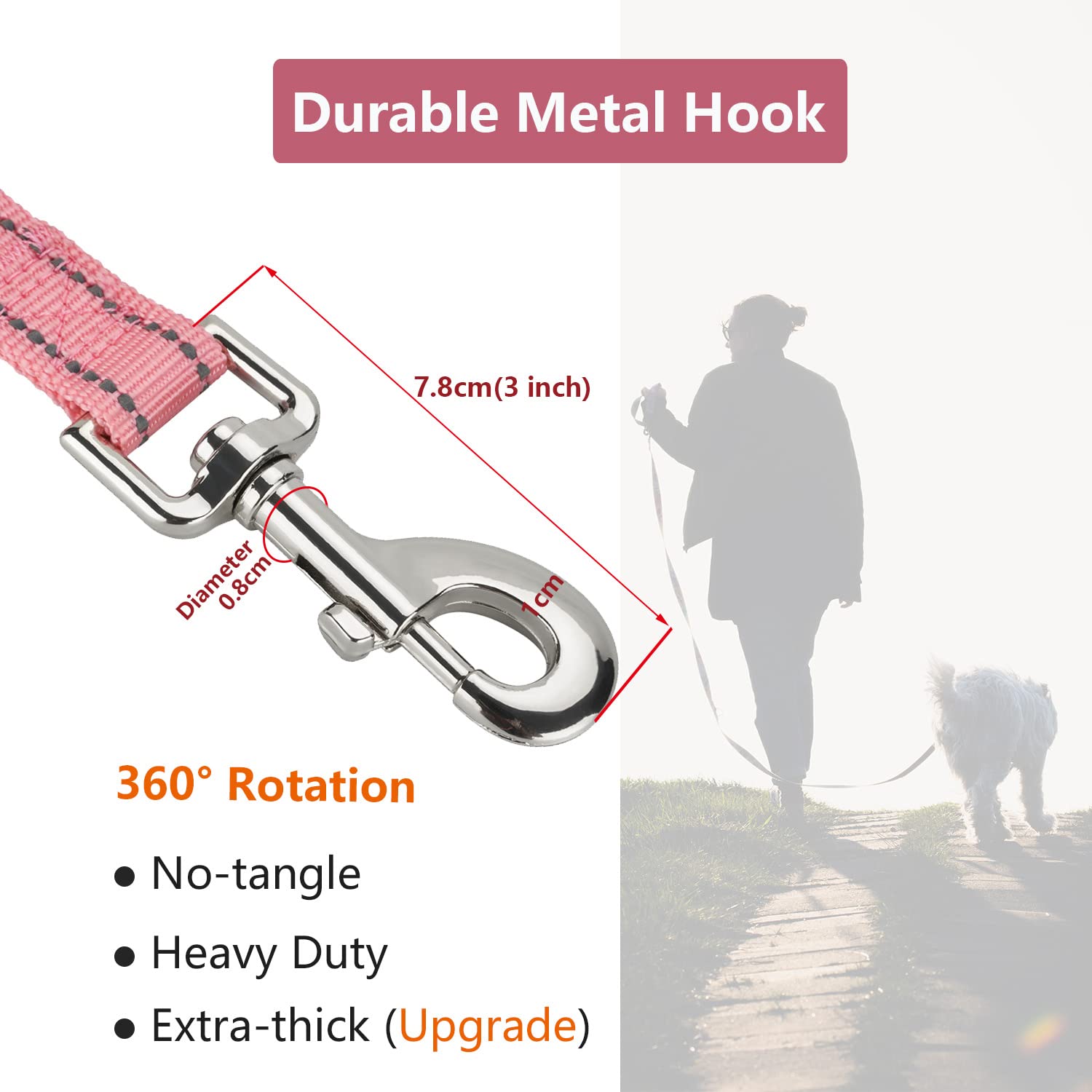Petiry Training Lead For Dogs,10ft Reflective Nylon Long Line Leash With Soft Padded Handle For Puppy Traininig Recall Tracking Obedience,Pink,3 Meters - Image 2