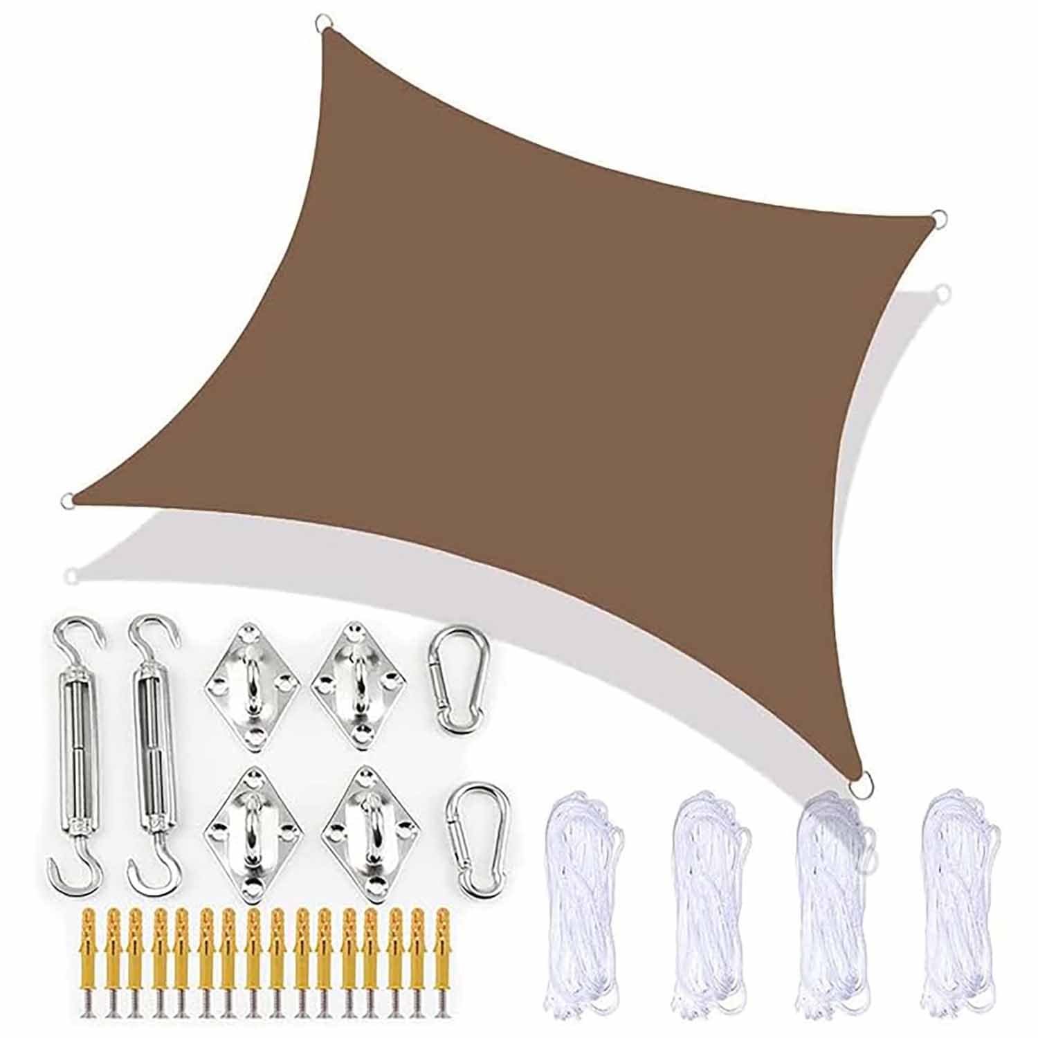 Ffsaacol Shade Sail Hardware Kit, Sun Sail Shades Rectangle Waterproof, UV Block Outdoor Sunshade, for Outdoor Patio Lawn Garden Backyard Carport 7, 16x16ft/5x5m