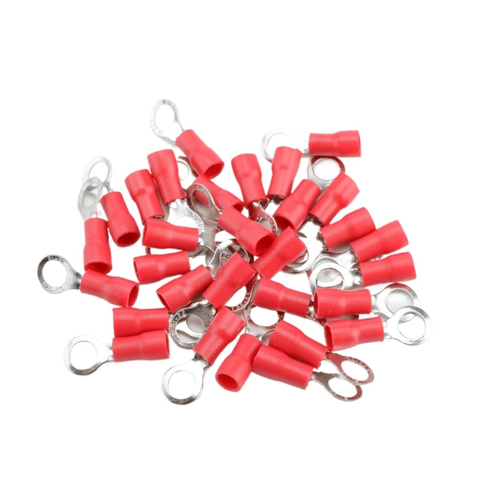 Cqahdsevf Rvs1.25-5 Red 50Pcs Electrical Ring Terminals, 100Pcs Multicolor Insulated Ring Crimp Terminals 22-16Awg For Auto Motorcycle Marine(Rvs1.25-5 Red 50Pcs)