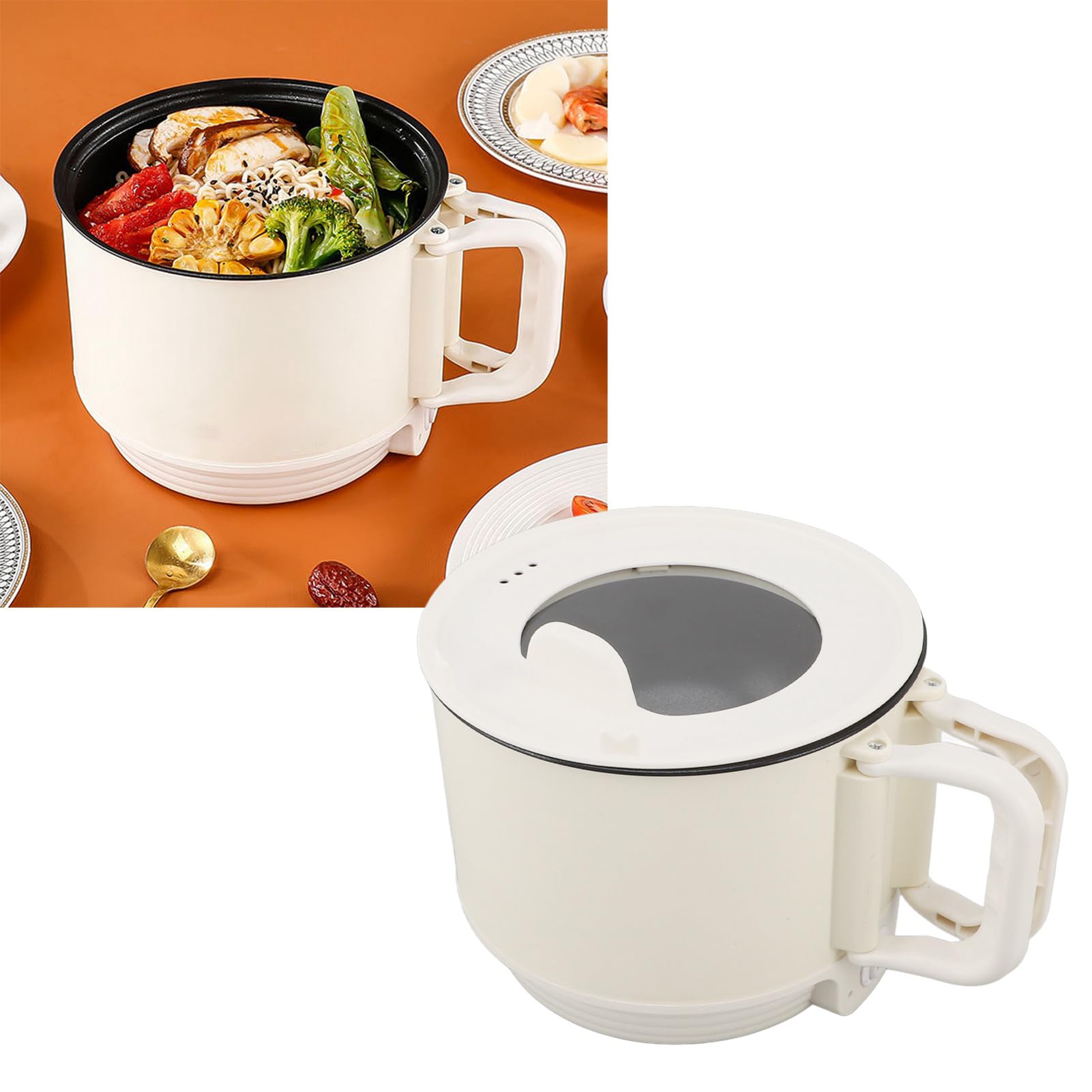 Gorący garnek elektryczny 1,8 l, 600 W, 2 biegi, przenośna, nieprzywierająca mini kuchenka z uchwytem do zupy makaronowej, stek, jajko, płatki owsiane, biały