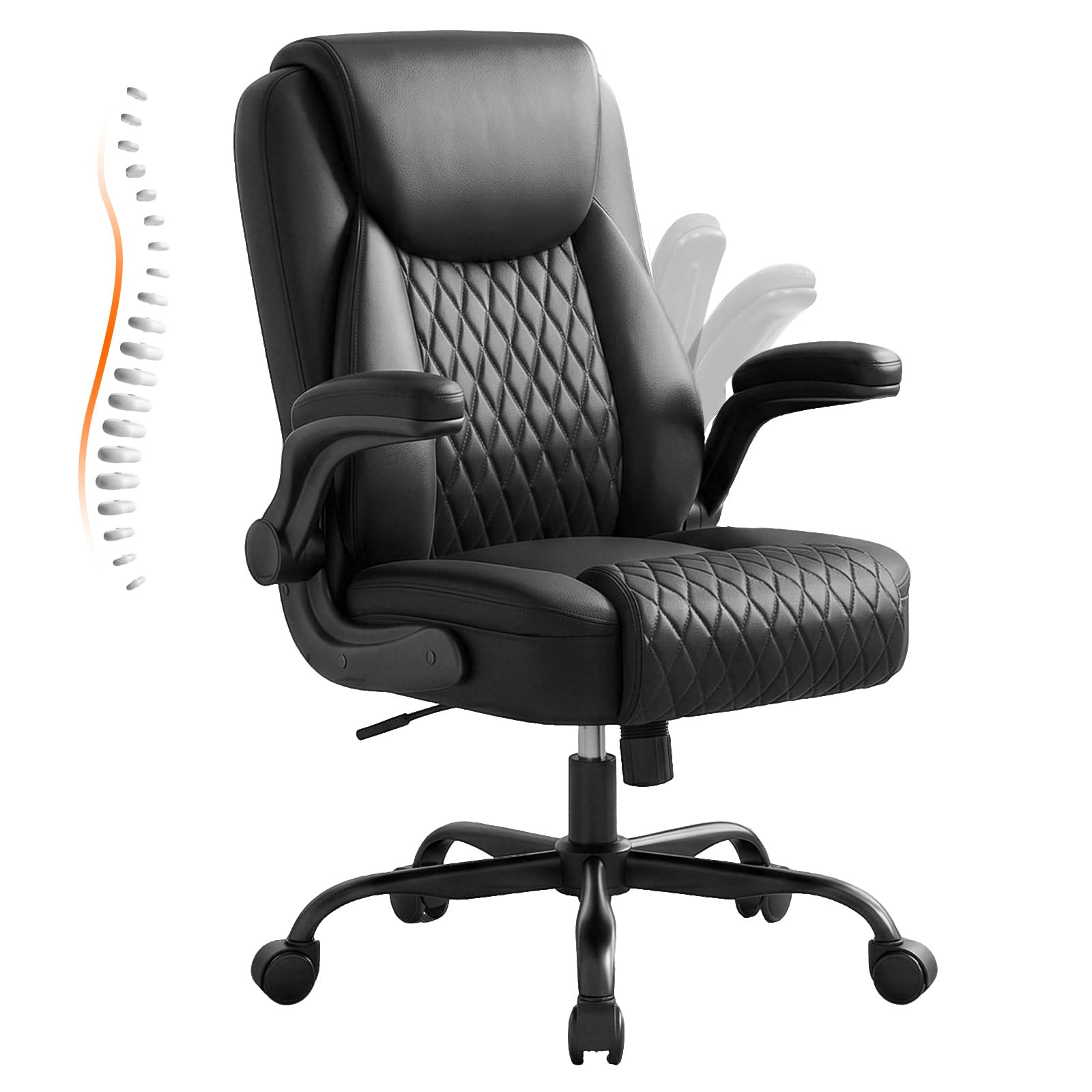 Photo 1 of GTPLAYER Leather Office Chair, Home Desk Chair with Flip-up Arms and Ergonomic Back - Comfy Heavy Duty Executive Chair for Home Office Gaming, Black