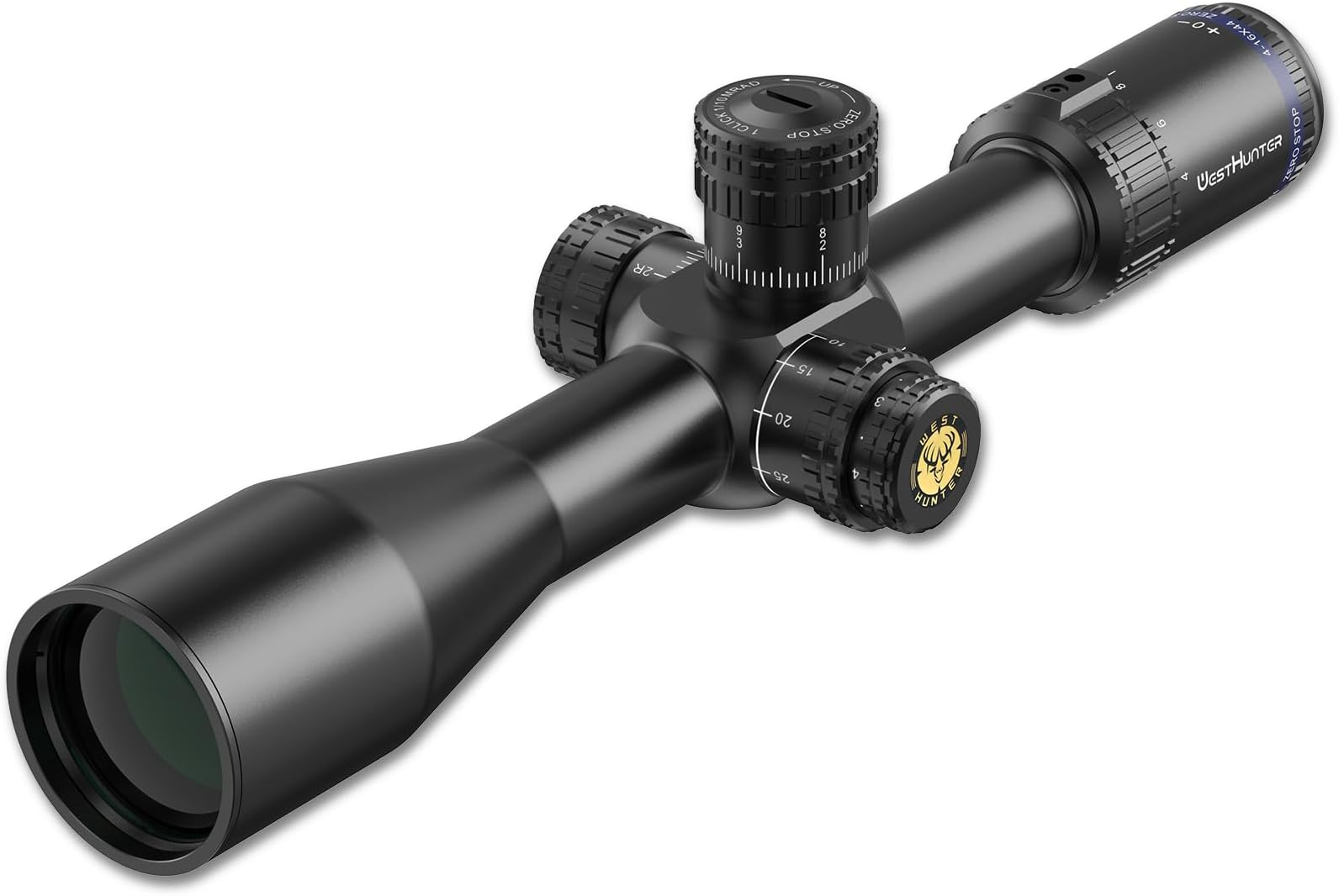 WestHunterOptics HD-N 4-16x44 SFIR FFP Zero Stop Riflescope, 30 mm Tube First Focal Plane Red Illuminated Etched Glass Reticle Tactical 1/10 MIL Shooting Scopes