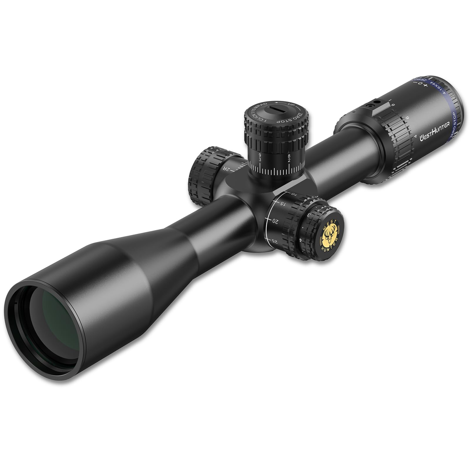 WestHunterOptics HD-N 4-16x44 SFIR FFP Zero Stop Riflescope, 30 mm Tube First Focal Plane Red Illuminated Etched Glass Reticle Tactical 1/10 MIL Shooting Scopes
