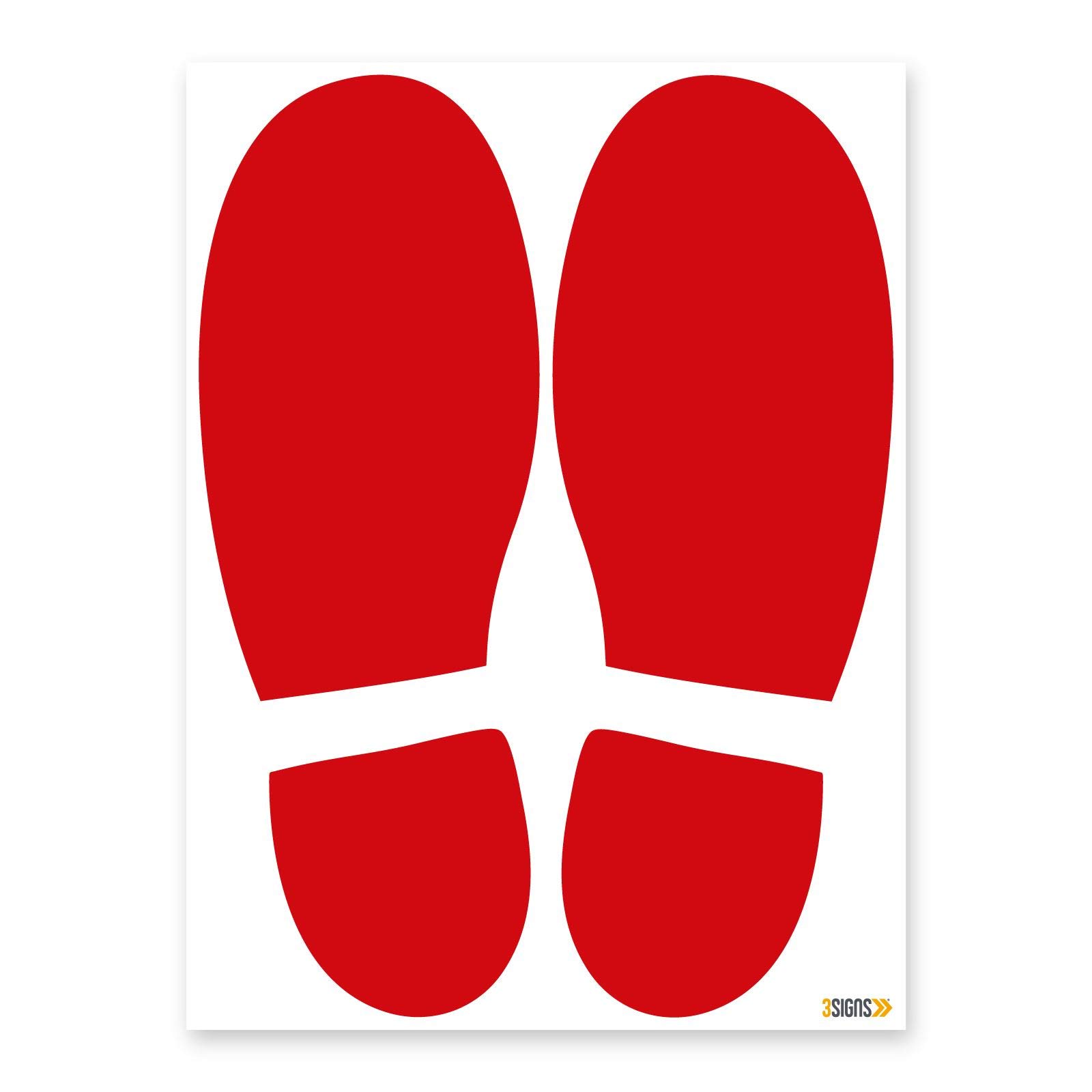 Pack of 8 Red Multipack Footprint impression shape floor signs, Self-adhesive Vinyl Sticker, Direction One Way System Safety Signs