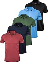 OYGSieg 5-Pack Men's Polo Shirts - Moisture-Wicking Quick-Dry Golf Polos, Breathable Polyester for Work & Casual Wear
