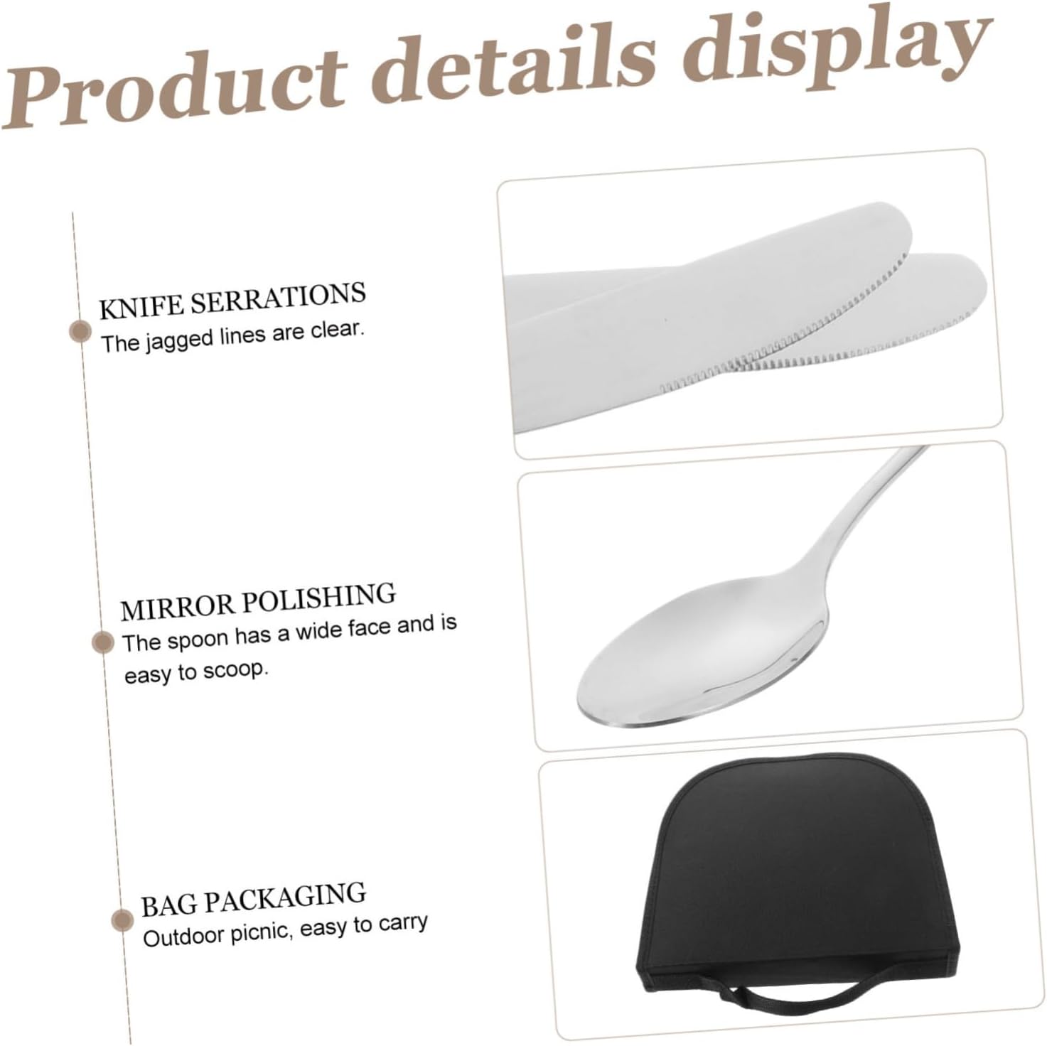 Portable Camping Cutlery Set Stainless Steel Dinnerware with Functional Storage Bag for Outdoor Dining for Picnics Hiking and Travel