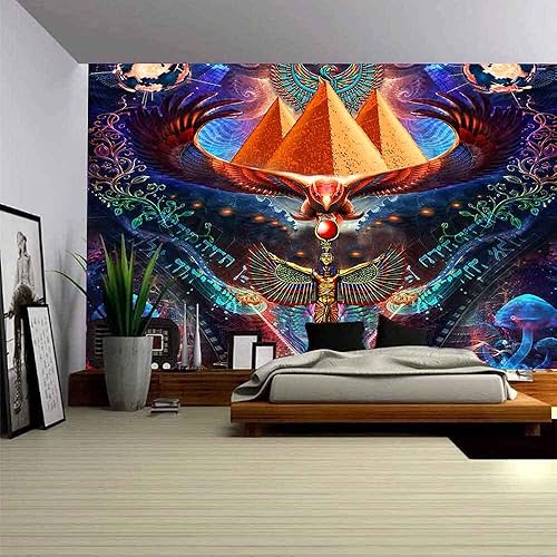 Miniatura 2 de Aidatain Tapiz de franela de mitología egipcia con diseño de pirámide de ojos de Horus y hongos, tamaño grande de 80 x 60 pulgadas para dormitorio