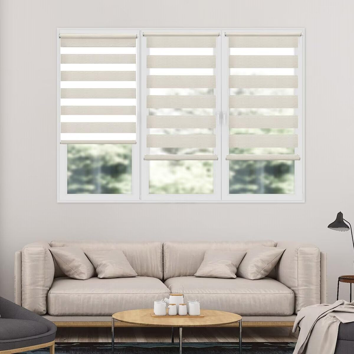 Doppelrollo Klemmfix ohne Bohren 120x170cm(BxH) Holzlook Buche,Rollo mit Lichtdurchlässig und Verdunkelnd/Höhe Stufenlos Verstellbar für Schlafzimmer,Badezimmer,Wohnzimmer Fenster und Tür