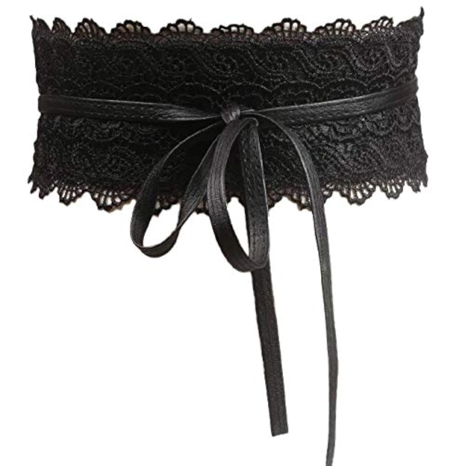 Vanana Women's Black Wide Lace Waist Belt Leather Waistband Wrap Around Obi Band Cinch Stretch Lady