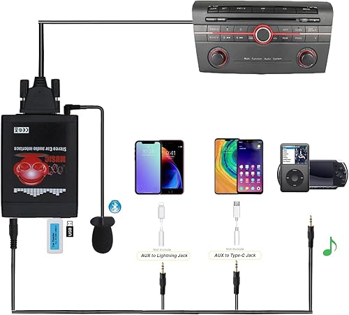 Miniatura 2 de Kit Bluetooth para coche, estéreo USB AUX de 0.138 in, adaptador Bluetooth manos libres inalámbrico para Mazda RX8 3 5 6 CX7 MPV MX-5 Tributo