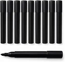 Kit 10 Marcadores Permanentes Pretos | Tinta Forte de Alta Fixação | Secagem Rápida | Ponta Resistente | Escreve em Papel, Plástico, Metal, Vidro e Madeira | Uso Escolar e Escritório