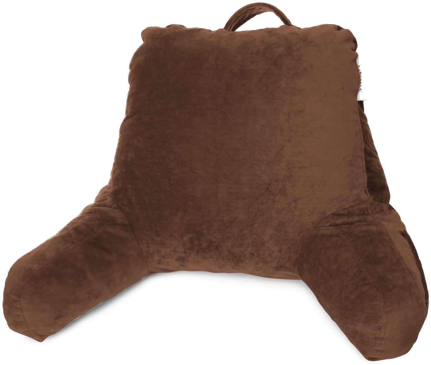 PUM PUM Back Rest Reading Pillow with Arm Rest - Comfortable Support for Reading, Watching TV, or Relaxing (Brown)