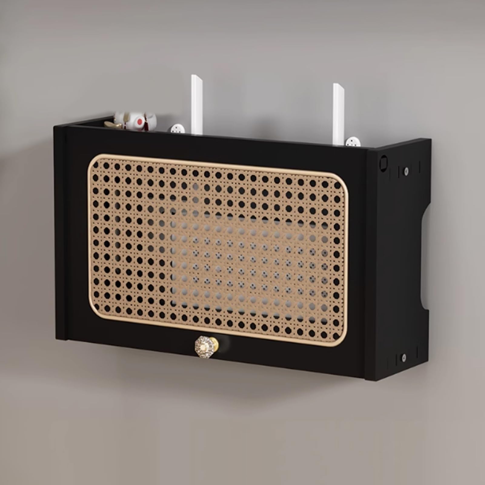 Caja de almacenamiento de madera para enrutador WiFi montada en la pared, almacenamiento oculto para módem y router, elegante organizador de oficina y hogar