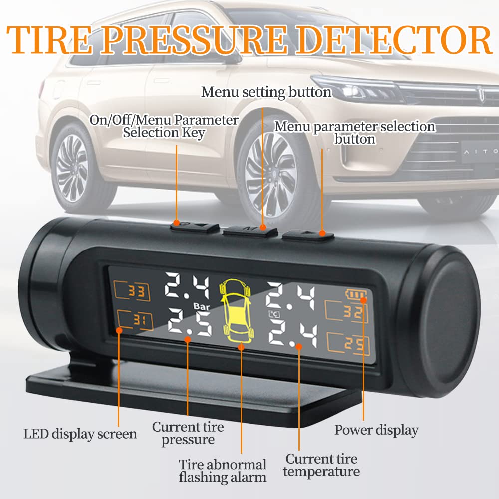 Sensor de presión de neumáticos IP67 Sistema de Monitoreo de Presión de Llantas Monitor Detector Oculto Universal Externo para Coche Auto con válvula Externa