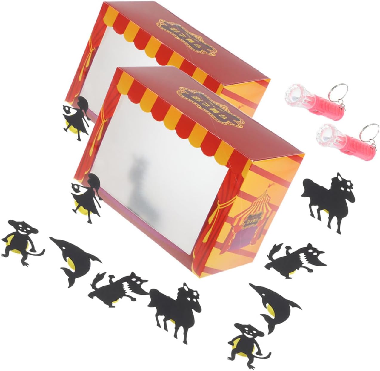 YARNOW 2Set DIY Puppet Theater Craft Interactive Shadow Puppets Kit for Creative Storytelling and Educational Playtime Activities with Flashlight