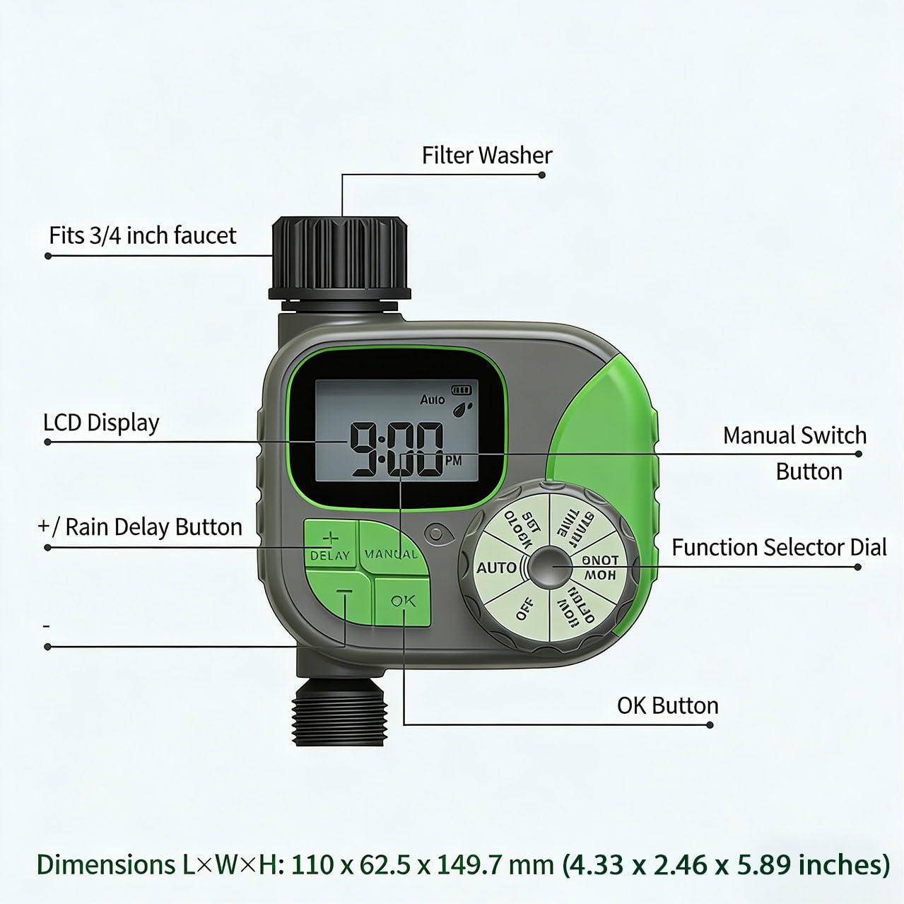 Dispositivo per l ' irrigazione delle Piante con Timer e modalità Multiple Controllo Automatico per Giardini Balcone con Design e Timer