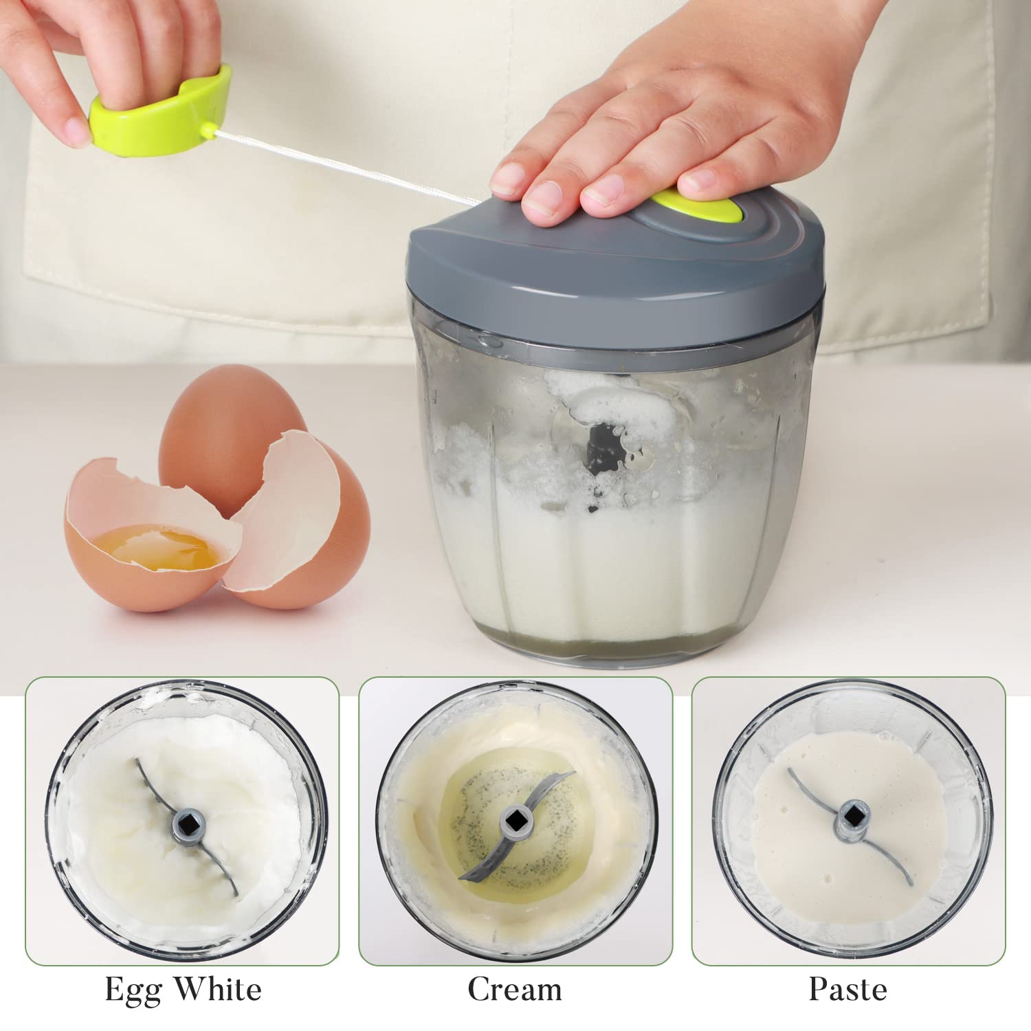 Ourokhome Molinillo de ajo, picador de cebolla, procesador de alimentos manual 2 en 1, cortador de verduras portátil para verduras, jengibre, frutas, nueces, hierbas con una hoja de mezcla, etc., 900