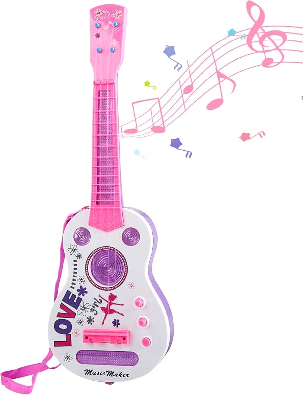 Kids Toddler Electric Guitar Toy 4 Strings Flash Light Built in Music