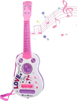 Kids Electric Guitar Toys for Kids, Musical Instruments for Toddlers 4 Strings Child Guitar with Flash Light Built in Music 3+ Year Old Boys Girls Gifts