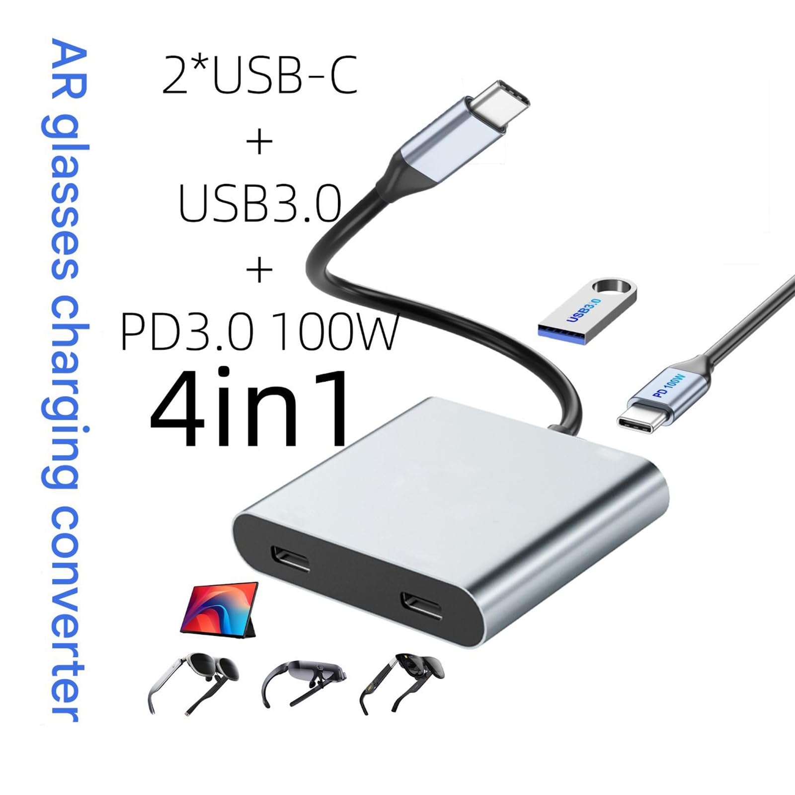XAGMODSHN Adattatore Multiporta USB C Doppio Tipo Ricarica Trasferimento Dati 5 Gbps Lega Alluminio per Console Laptop Telefoni Dock USB Multifunzione per Dispositivi AR