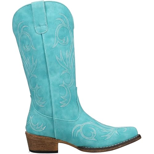 ROPER Womens Riley Embroidered Snip Toe Casual Boots Mid Calf Low Heel 1-2" - Blue