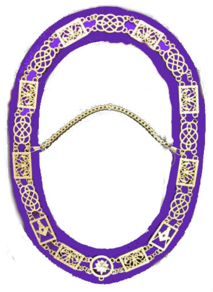 Regalia Masonic GRAND LODGE Dress Gold Metal Chain Collar on Purple Velveteen & Gold Collar Chain- CP Made - Excellent Quality Products