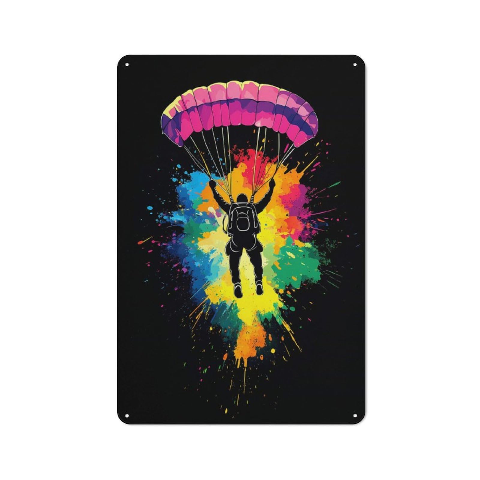 Junmoney Skydiving Silhouette Metal Wall Sign 30X20cm Featuring For Home Bar Wall, For Themed Interiors In Home Bars And Entertaining Spaces