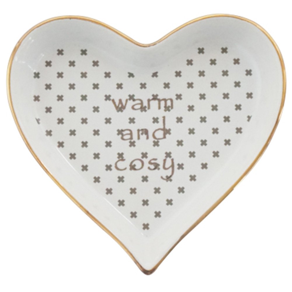 Jewelry Holder Tray Ceramic Ring Dish Golden Heart Design warm and cozy