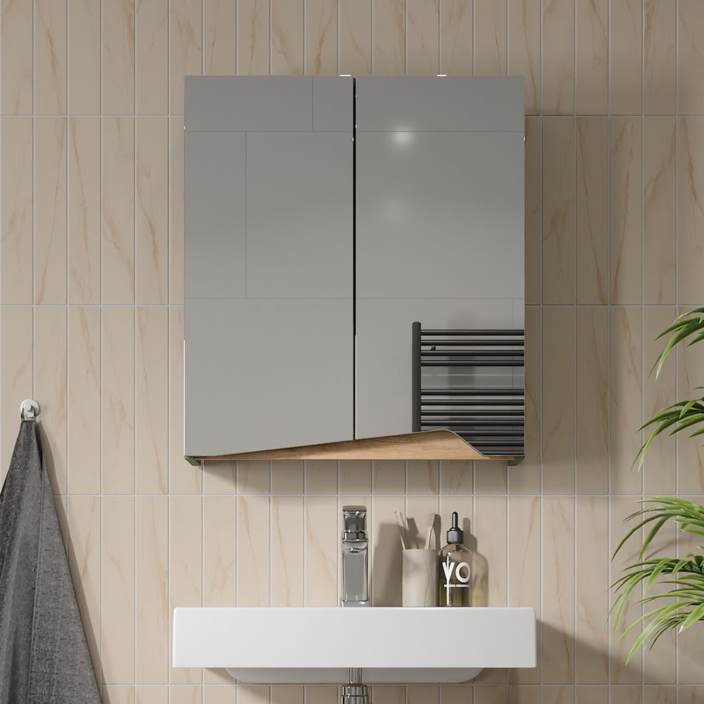 Vicco Armario con Espejo para baño Marelle, Verde/Artesano, 60 x 67 cm