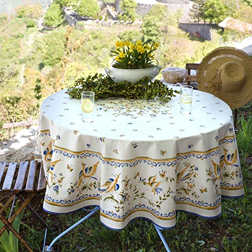 Nappe ronde coton enduit faïence de moustiers bleu 1m80