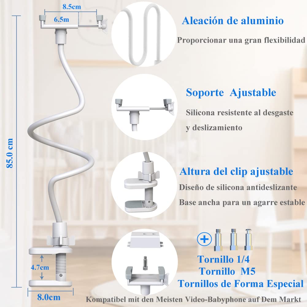 Soporte para Vigilabebes Universal | Ajustable Soporte para Cámara Monitor de Bebé Compatible con HelloBaby/Blemil/nooie/BOIFUN/momcozy/GHB/ | for 1/4" la Mayoría de Vigilabebes (33.4inch)