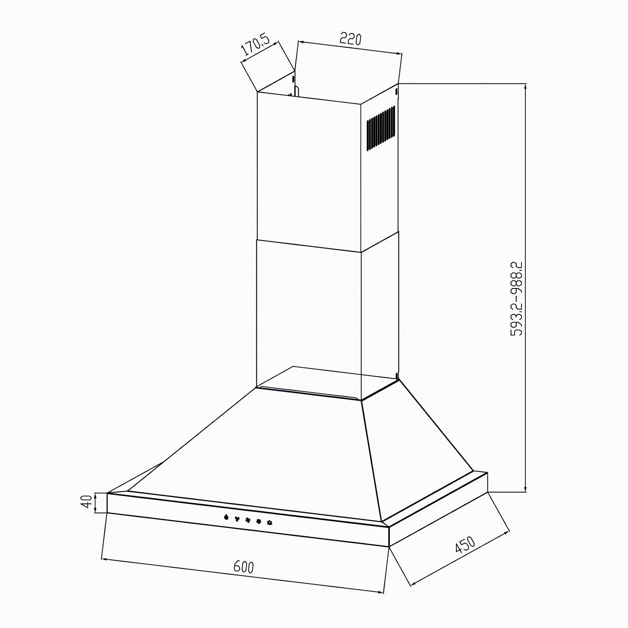 Cecotec Hotte Aspirante 60cm Pyramidale Bolero Flux PT 604000 Inox A+++. Aspiration 427,6m³/h, 3 Vitesses, SS Touch Control, Finition Inox, Basse Consommation, Moteur DC, Éclairage LED, Filtres Inclus