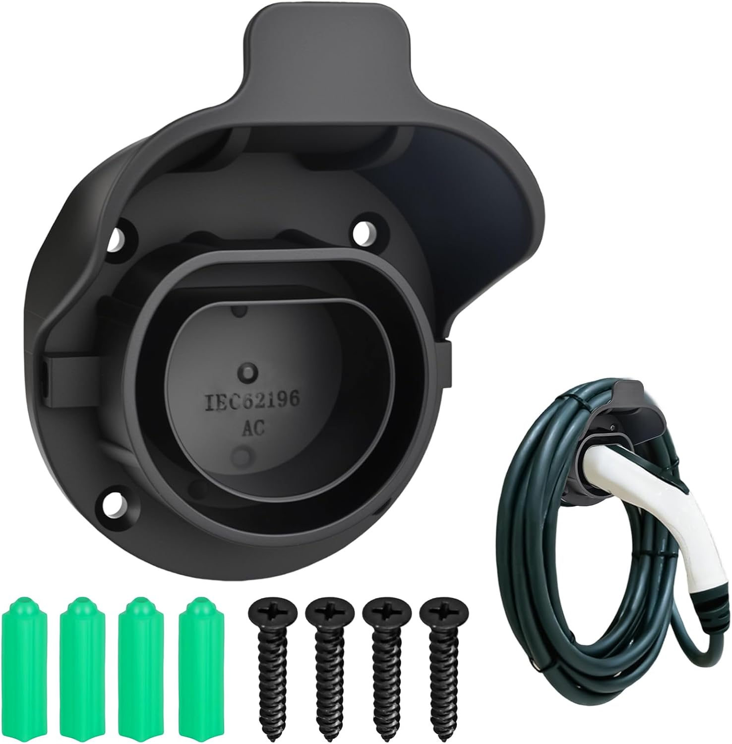 Soporte de carga tipo 2 EV montaje en pared con tornillos, estación de carga de vehículos eléctricos para enchufe tipo 2 IEC 62196-2, cargador de coche eléctrico organizador de cables Wallbox