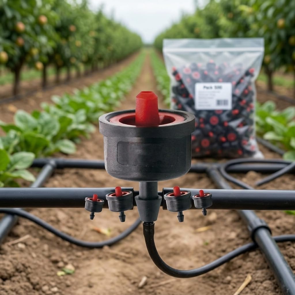 Suinga Pack 500 Goteros de 8 litros para Riego Agrícola y Jardinería | Gotero Pinchado No Desmontable | Compatible con Microtubo | Riego Preciso y Eficiente para Cultivos y Zonas Verdes